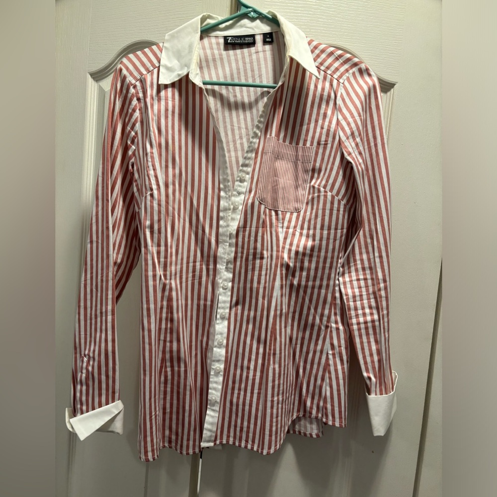 Pink pinstripe button up shirt